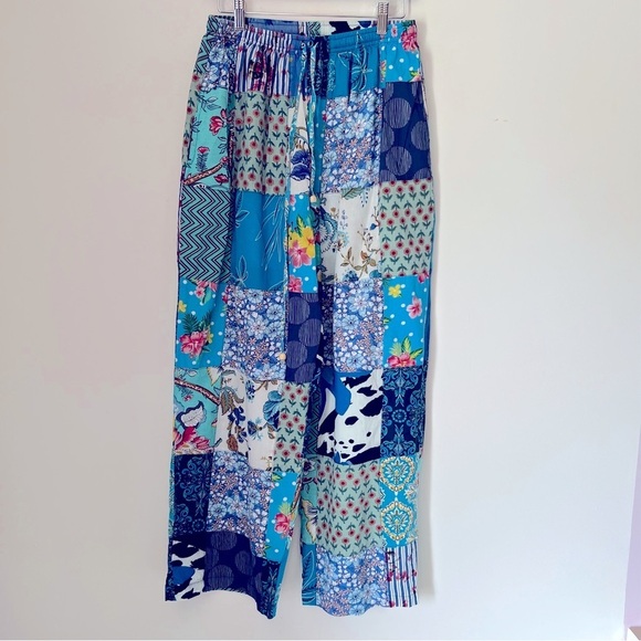 Rahab's Rope Colorful Cotton Patchwork Wide-Leg Baggy Pants Bohemian Summer - Picture 1 of 12